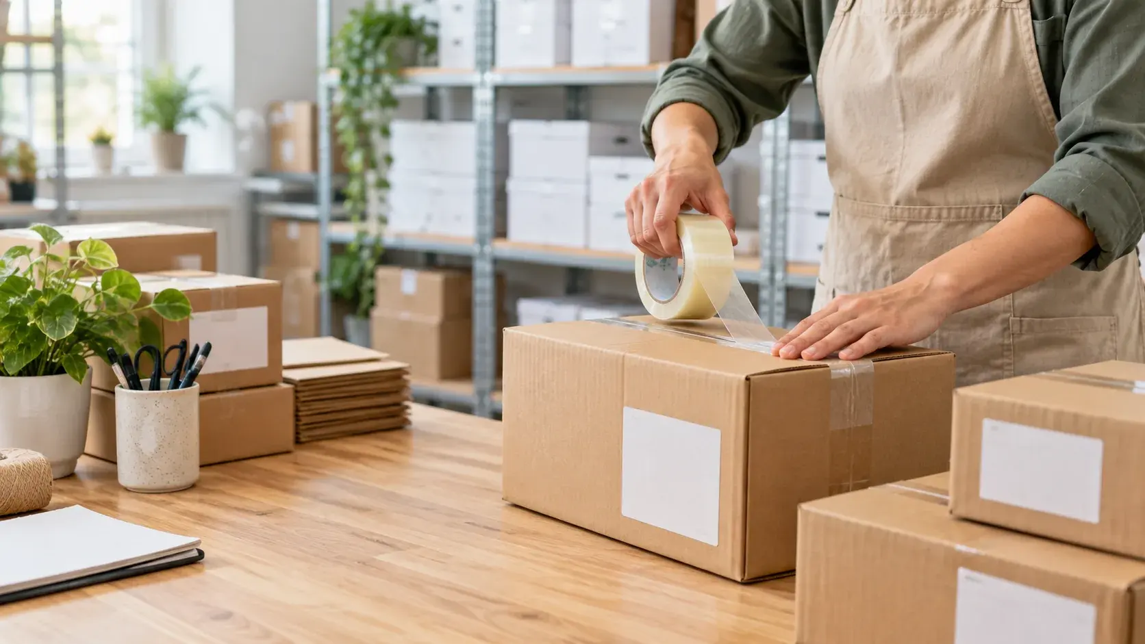 Packing a carton of mobile accessories for dispatch