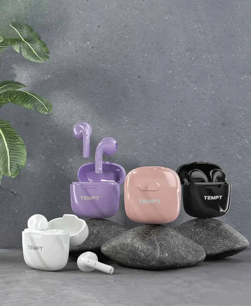 Pastel Tempt wireless earbuds with charging cases