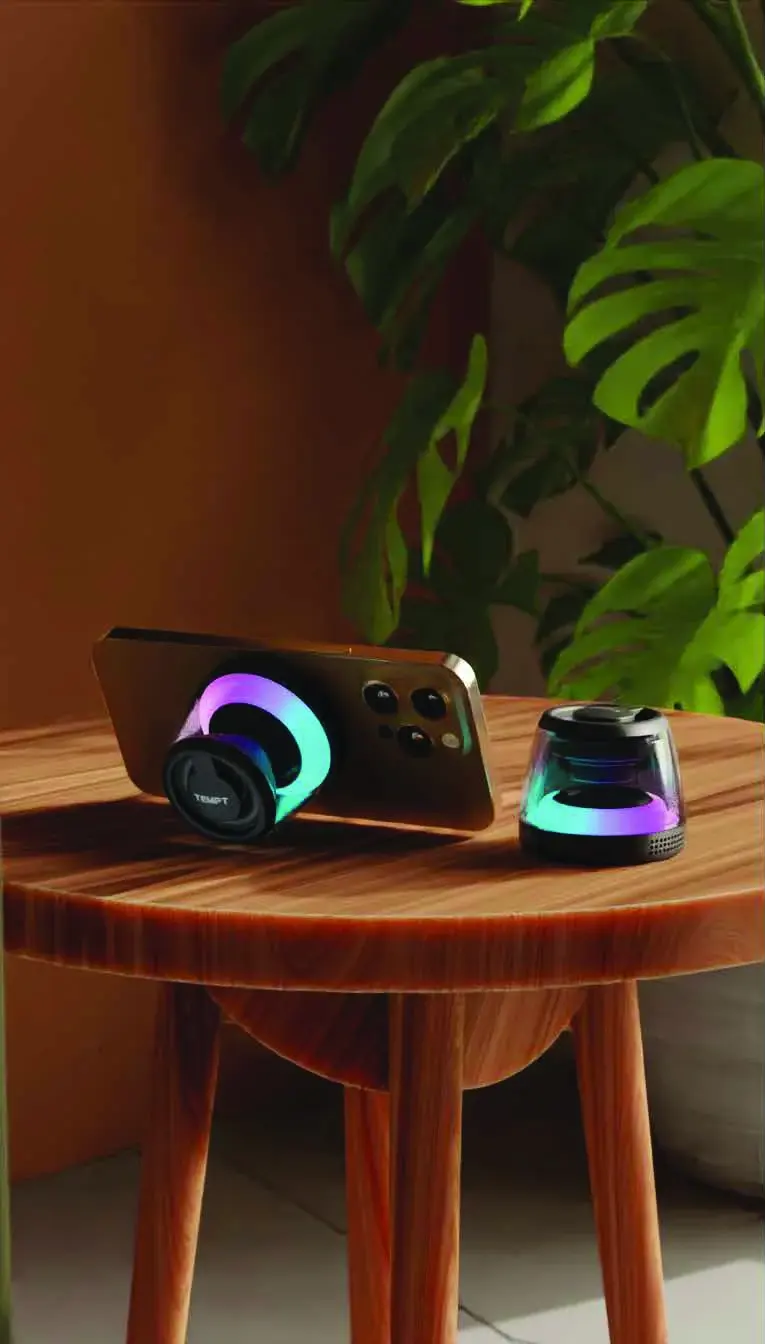 Tempt audio products in a warm living-room setting