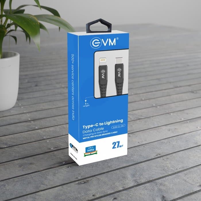 EVM Type-C to Lightning Charge & Sync Cable Nylon Braided with Metal Head 1M 27W Black from the B2B distributor catalogue